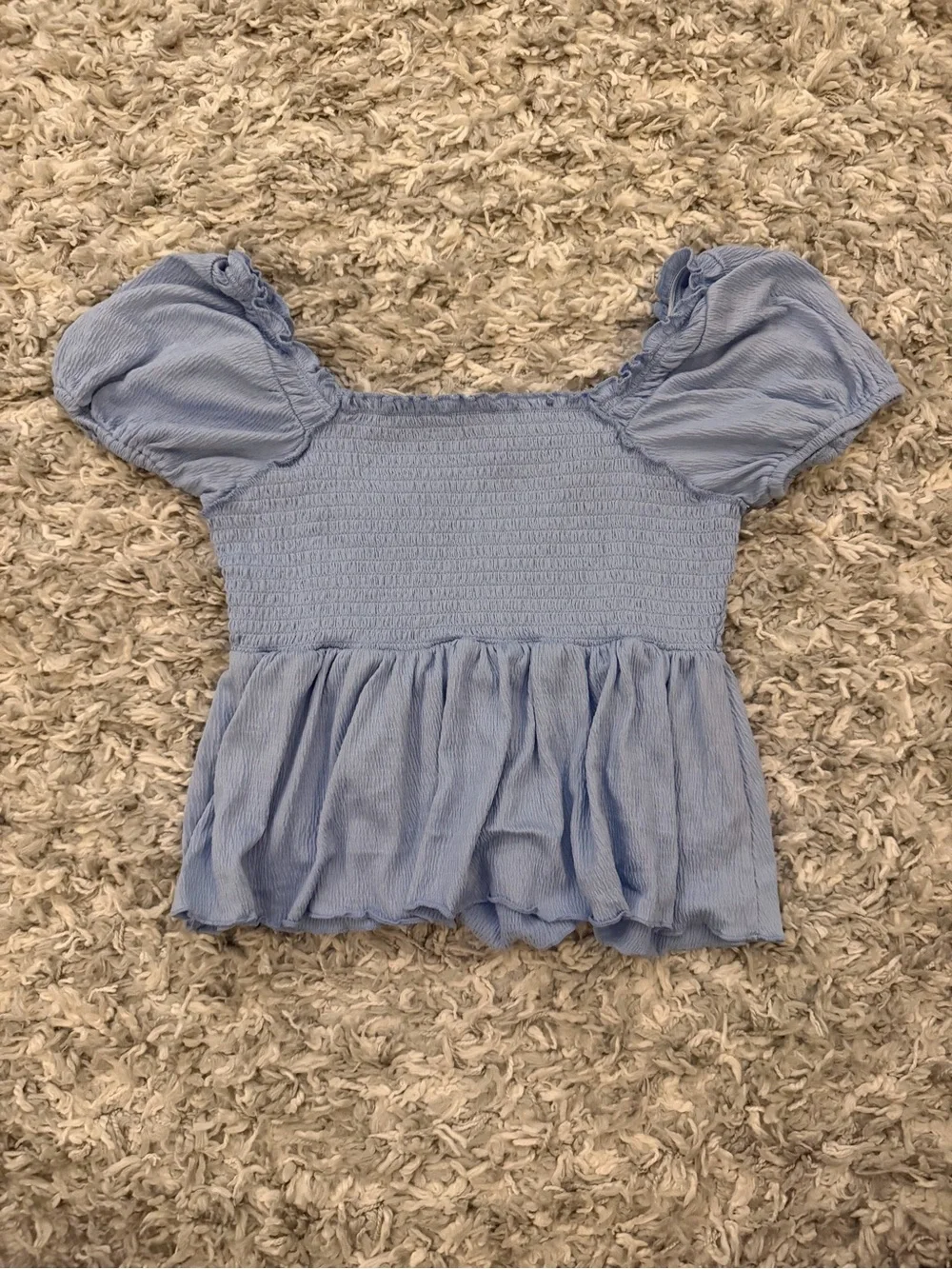 Puff-Sleeve Women's Babydoll Top in Light Blue